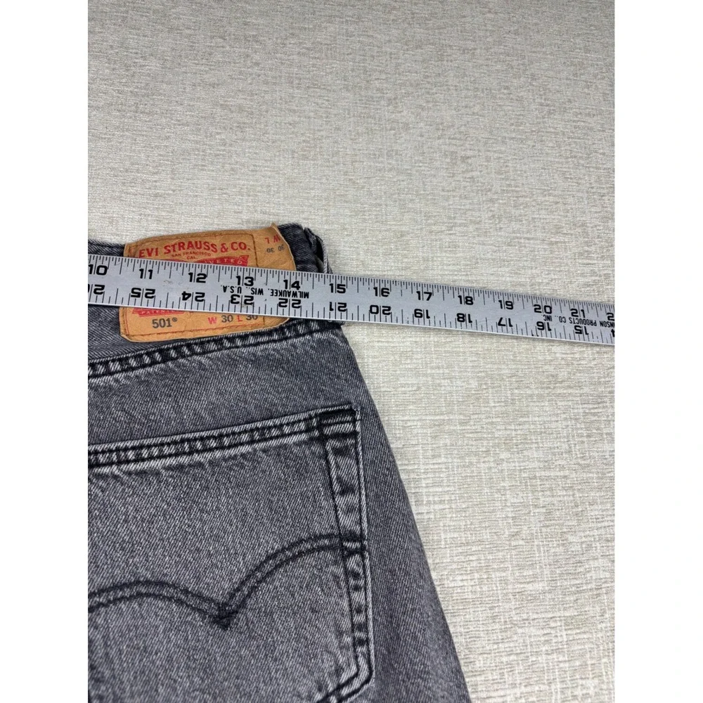 Levis 501 Mens 30x30 Jeans Grungy Stone Washed Grey Denim Honeycombing Fade